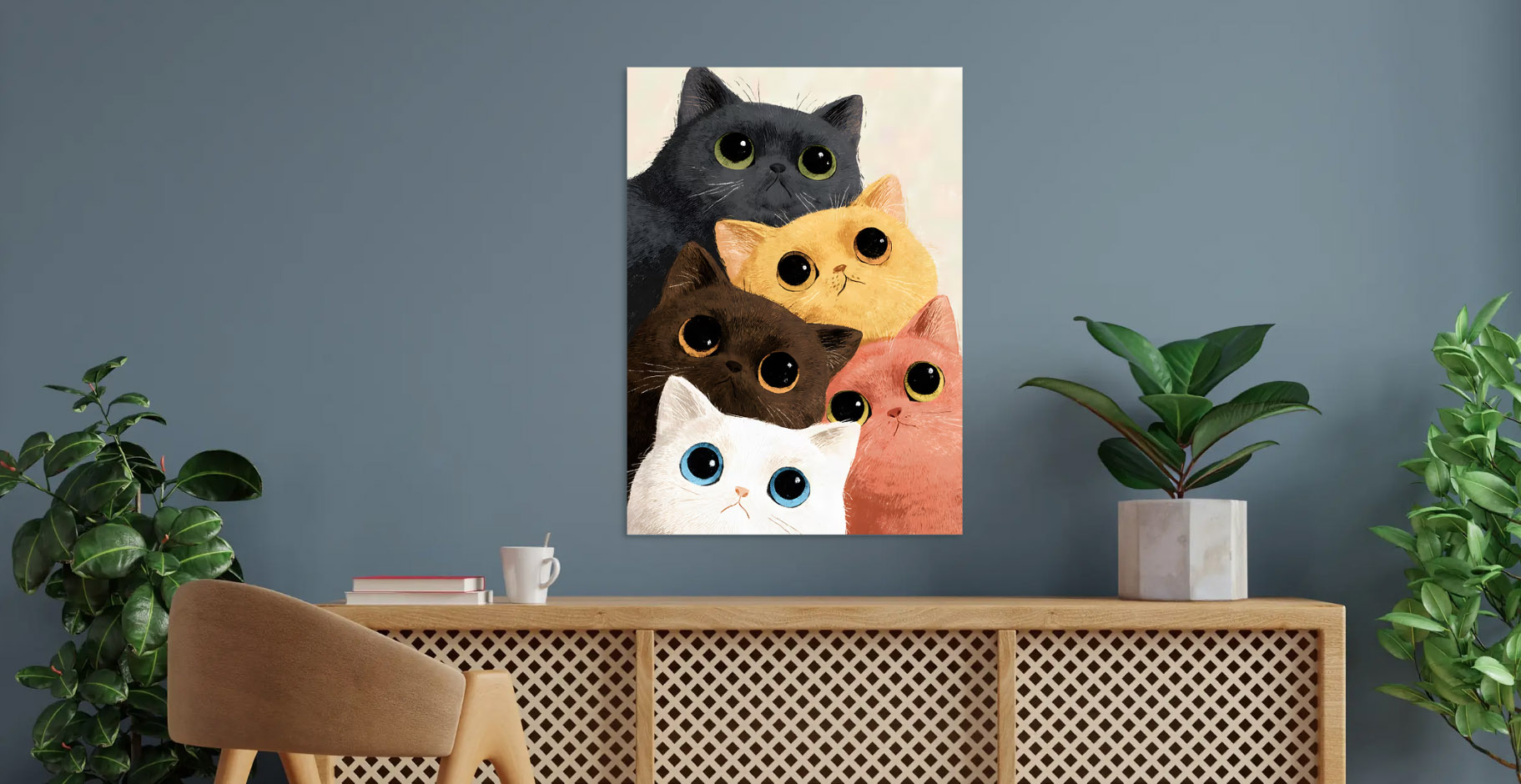 Cute Cats Illustration int — metal poster wall art by Lineer